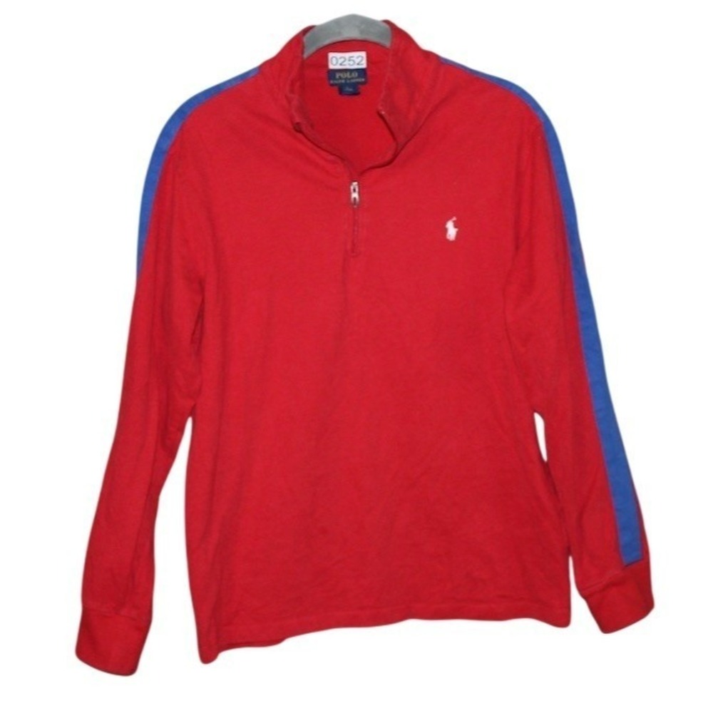 Polo Ralph Lauren‎ Men's 1/4 Zip Pullover Sweater Red Striped Size L
